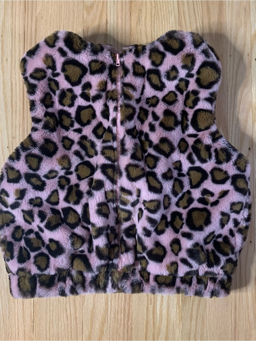 Y2K Pink and Brown Animal Print Soft Faux Fur Vest with Hood